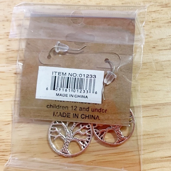 Brand New! Silver Tree of Life Semiprecious Turquoise Stone Earrings. NWT - Picture 2 of 2